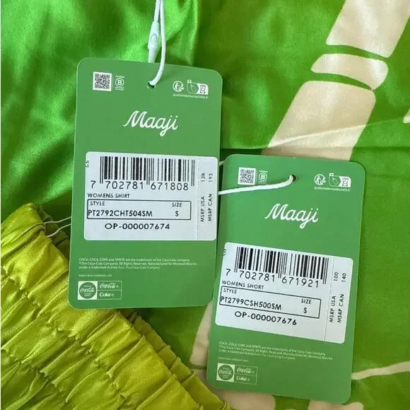 Maaji Shirt & Shorts Set Fizz & Foam Octavia Size S Green Yellow